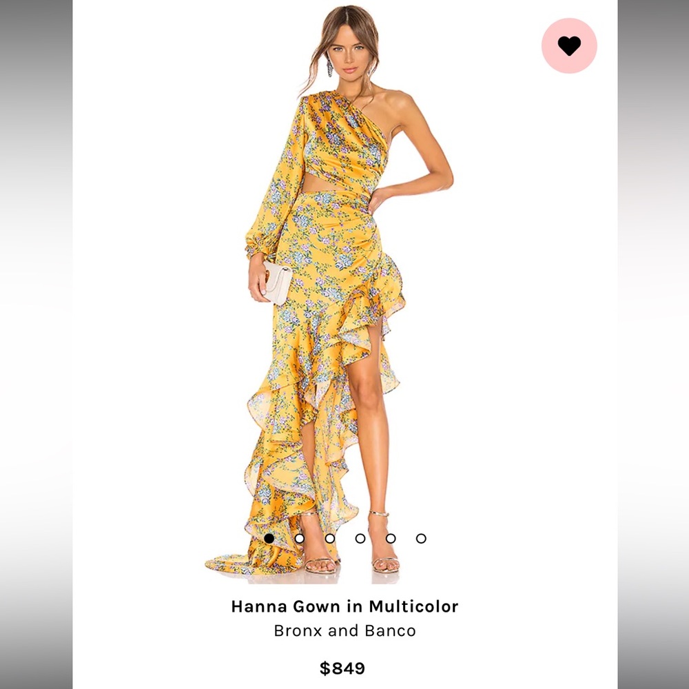 Bronx and Banco Yellow Floral One-Shoulder Ruffled Gown